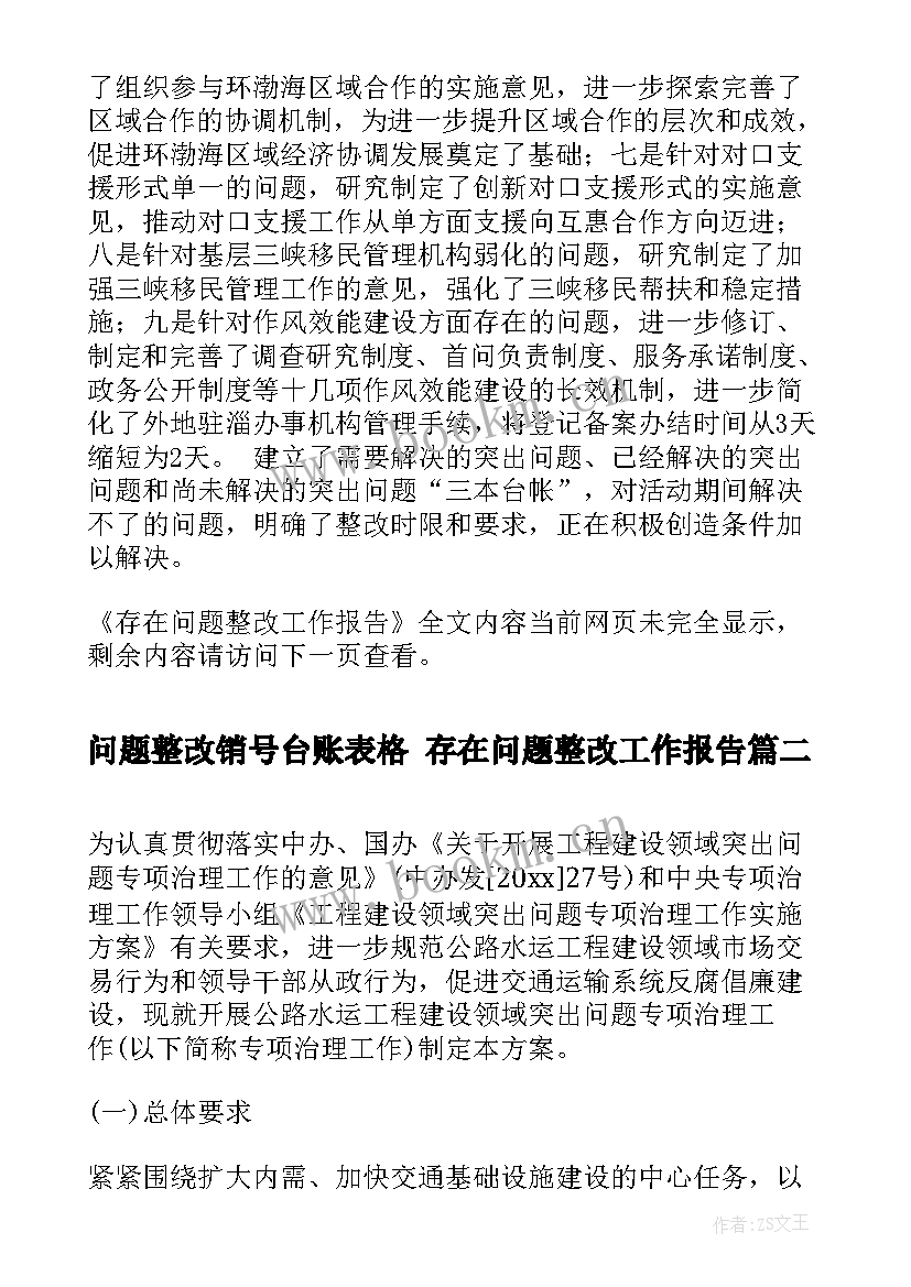 2023年问题整改销号台账表格 存在问题整改工作报告(汇总5篇)