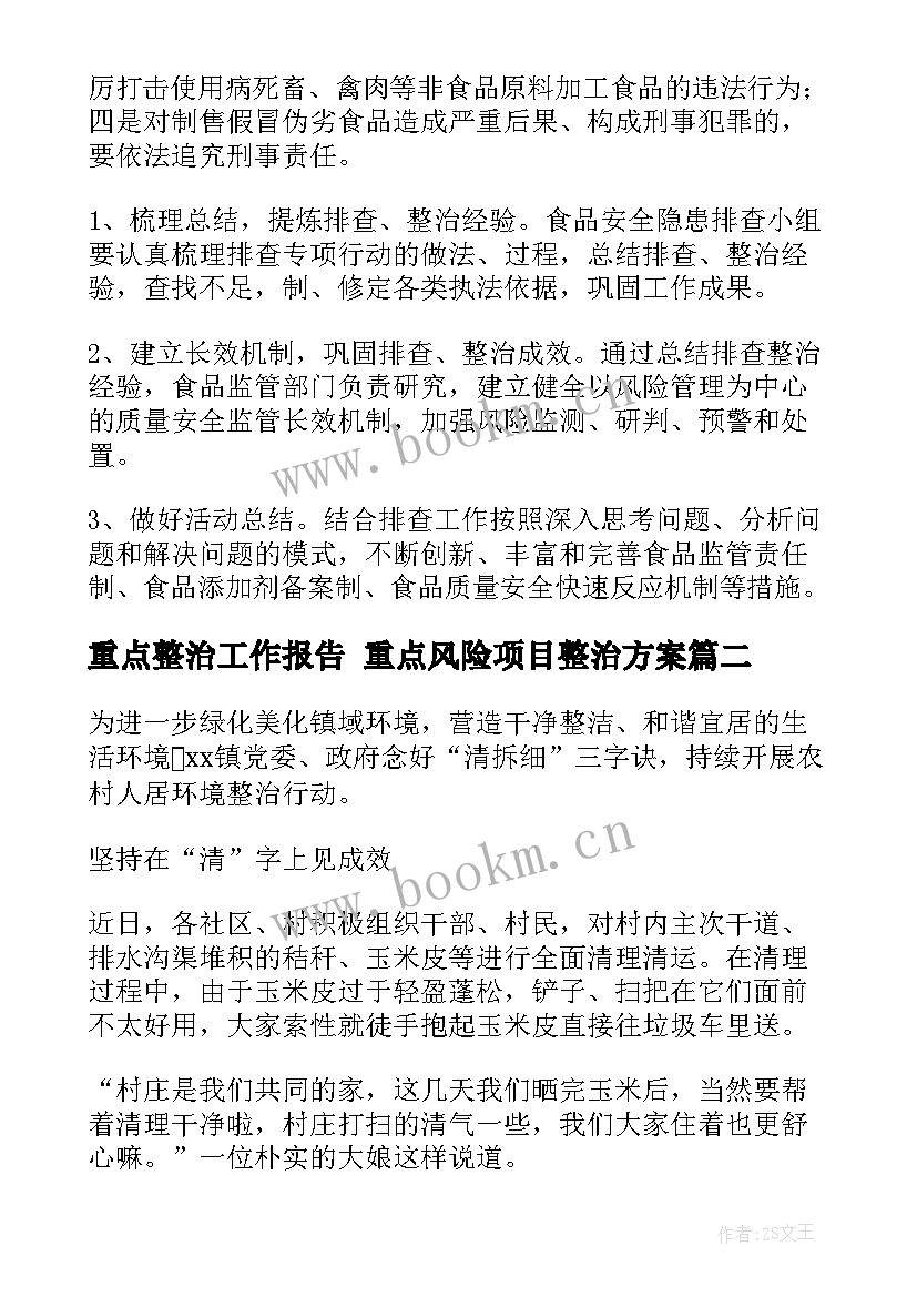 最新重点整治工作报告 重点风险项目整治方案(优质5篇)