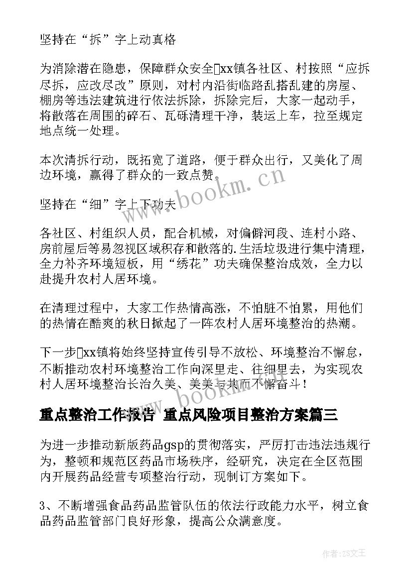 最新重点整治工作报告 重点风险项目整治方案(优质5篇)