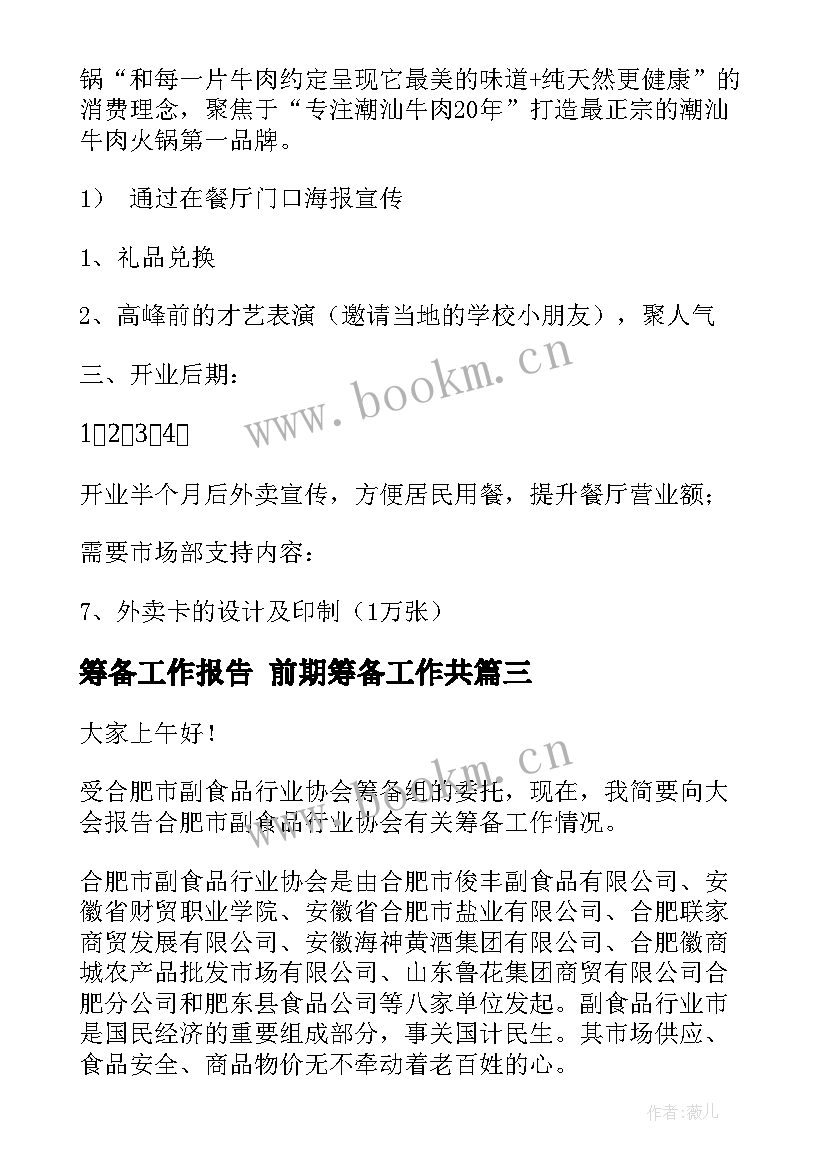 2023年筹备工作报告 前期筹备工作共(优秀8篇)