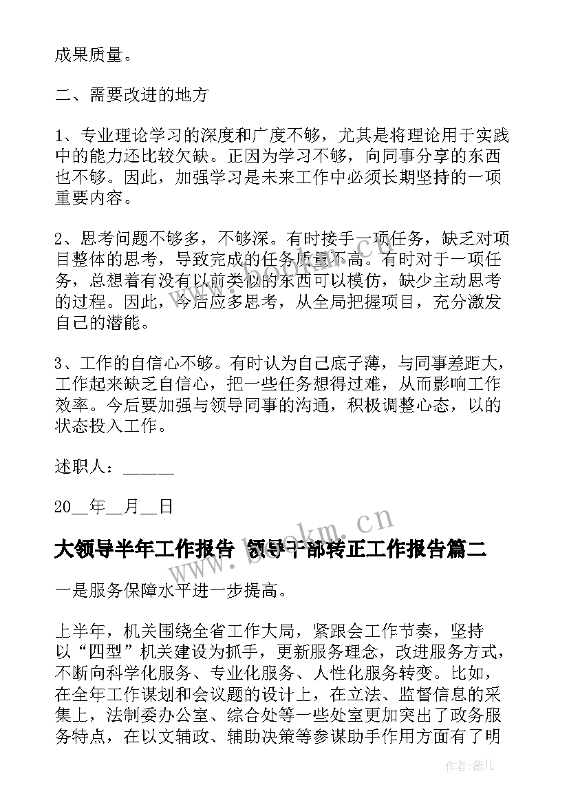 2023年大领导半年工作报告 领导干部转正工作报告(优质8篇)