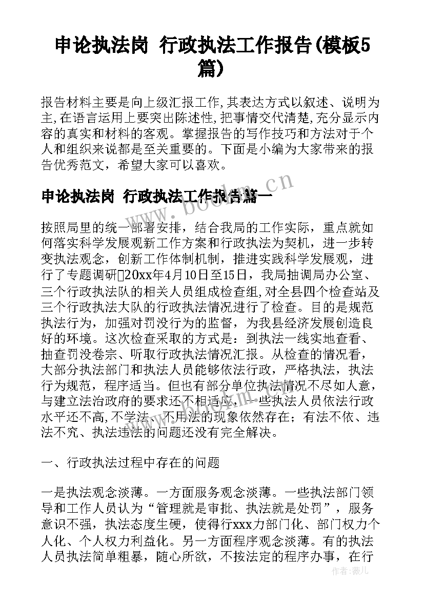 申论执法岗 行政执法工作报告(模板5篇)