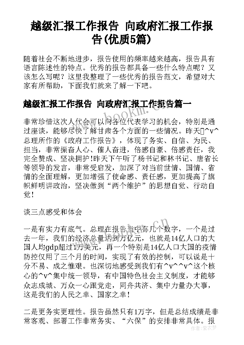 越级汇报工作报告 向政府汇报工作报告(优质5篇)