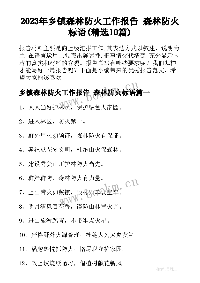 2023年乡镇森林防火工作报告 森林防火标语(精选10篇)