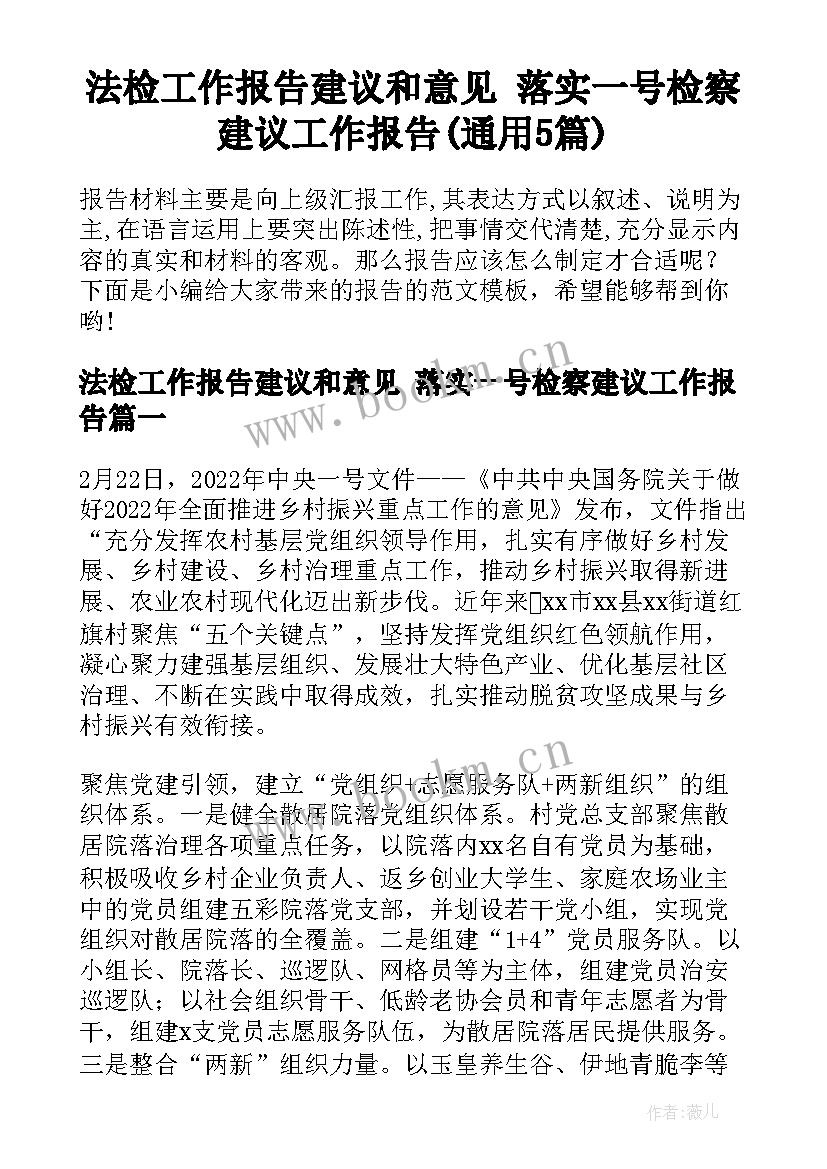 法检工作报告建议和意见 落实一号检察建议工作报告(通用5篇)