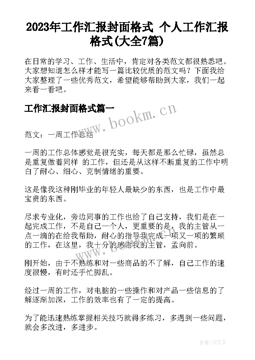 2023年工作汇报封面格式 个人工作汇报格式(大全7篇)