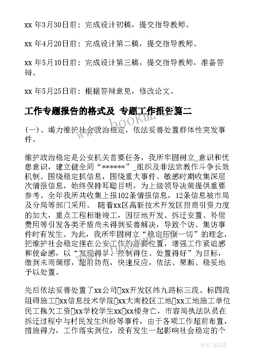 工作专题报告的格式及 专题工作报告(通用5篇)