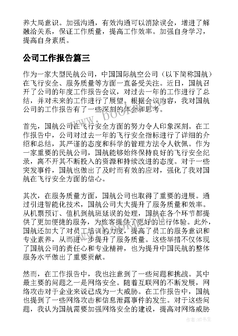 2023年公司工作报告 分公司工作报告会心得体会(优质8篇)