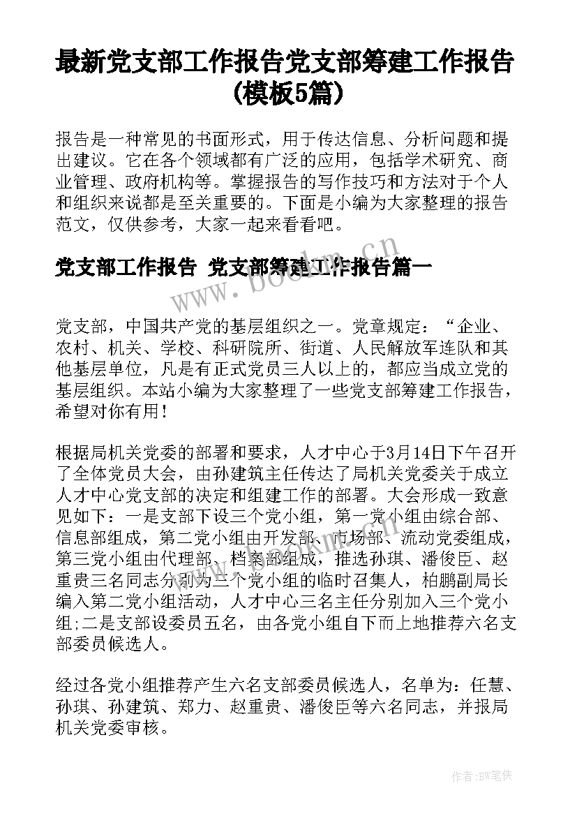 最新党支部工作报告 党支部筹建工作报告(模板5篇)