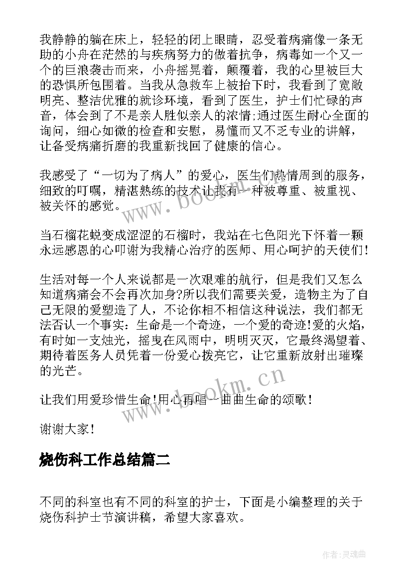 最新烧伤科工作总结 烧伤科护士节演讲稿(精选6篇)