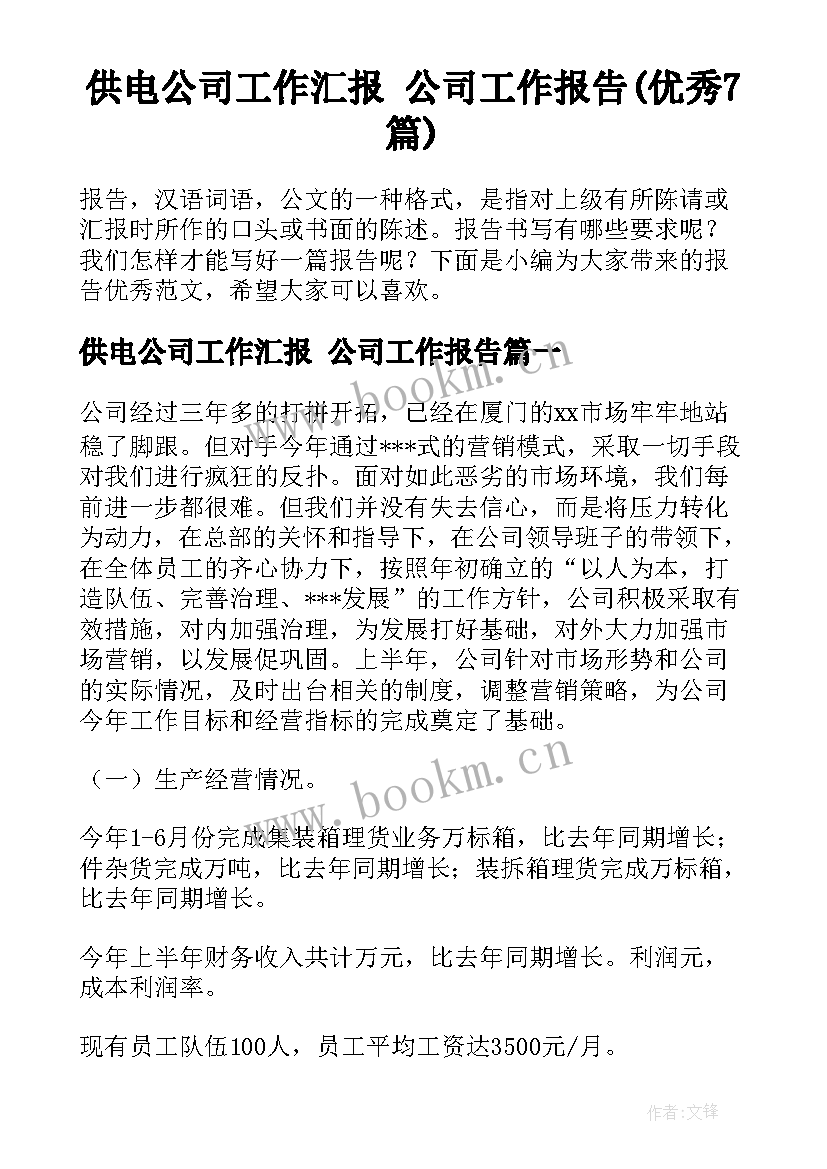 供电公司工作汇报 公司工作报告(优秀7篇)