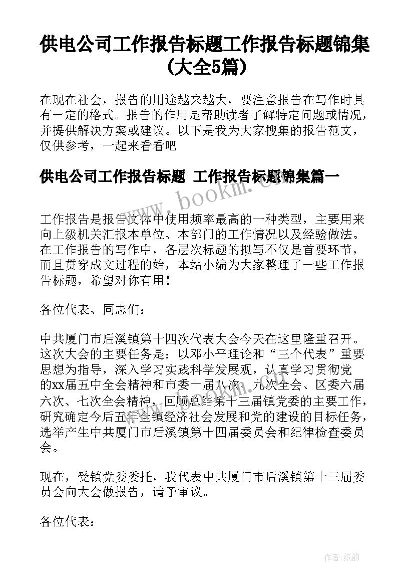 供电公司工作报告标题 工作报告标题锦集(大全5篇)