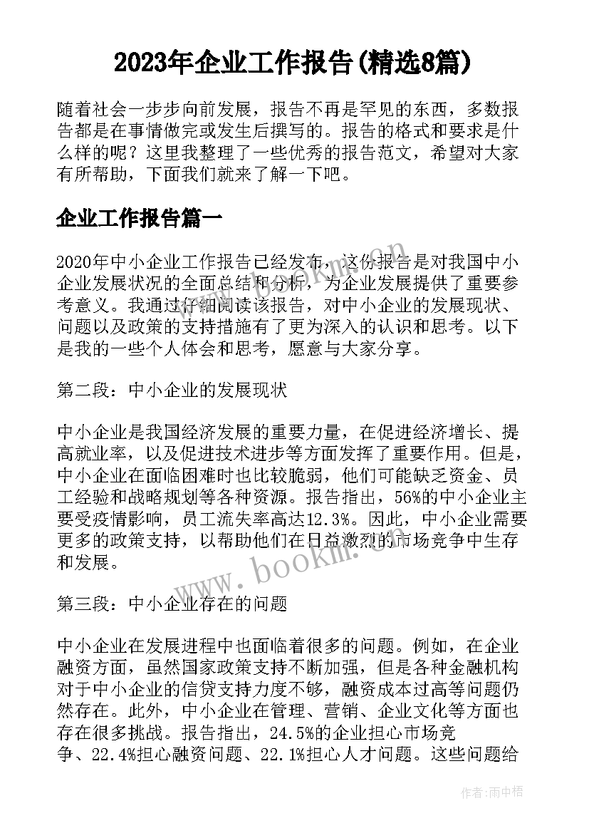 2023年企业工作报告(精选8篇)