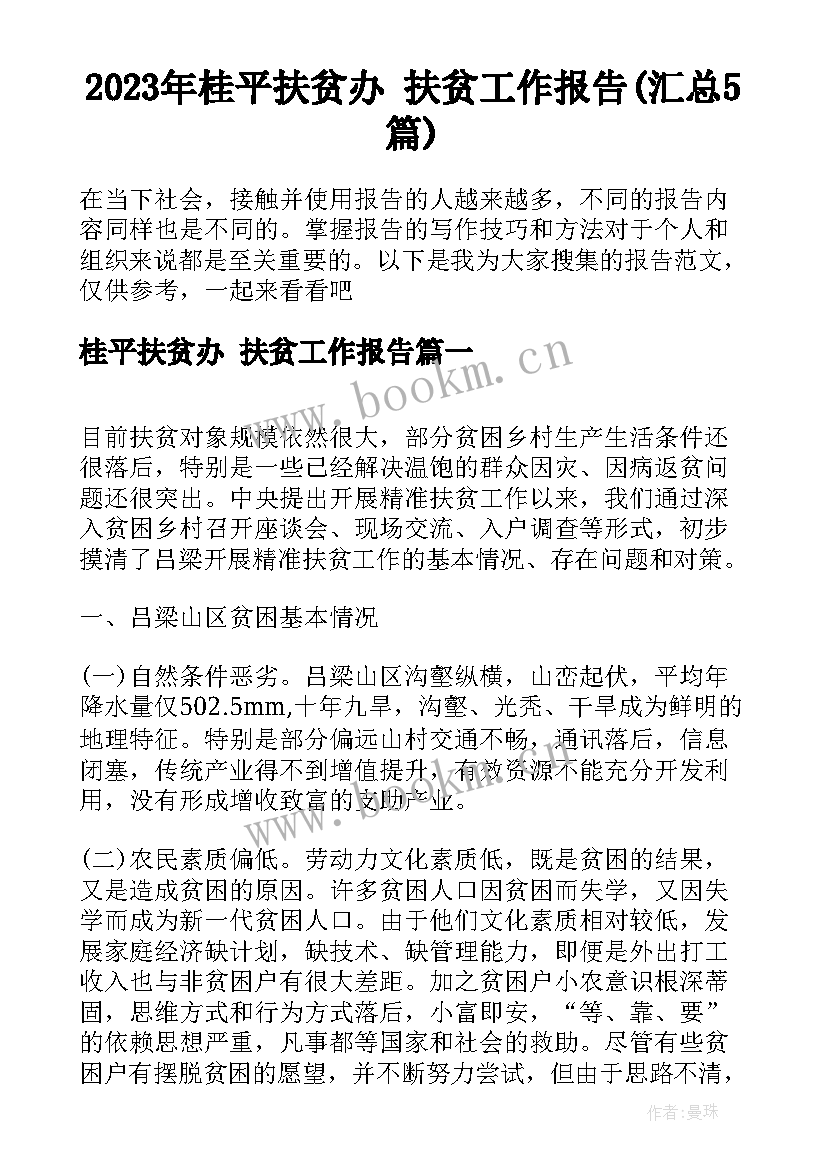 2023年桂平扶贫办 扶贫工作报告(汇总5篇)