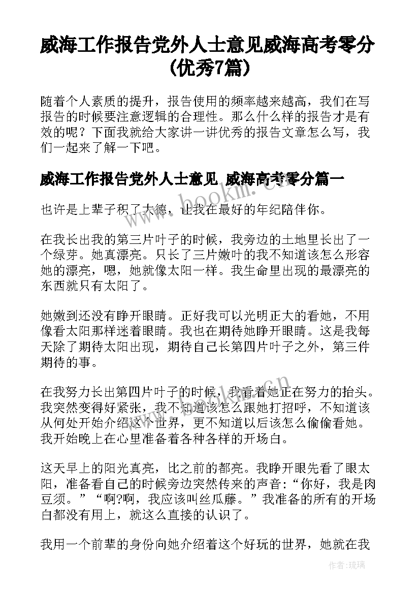 威海工作报告党外人士意见 威海高考零分(优秀7篇)