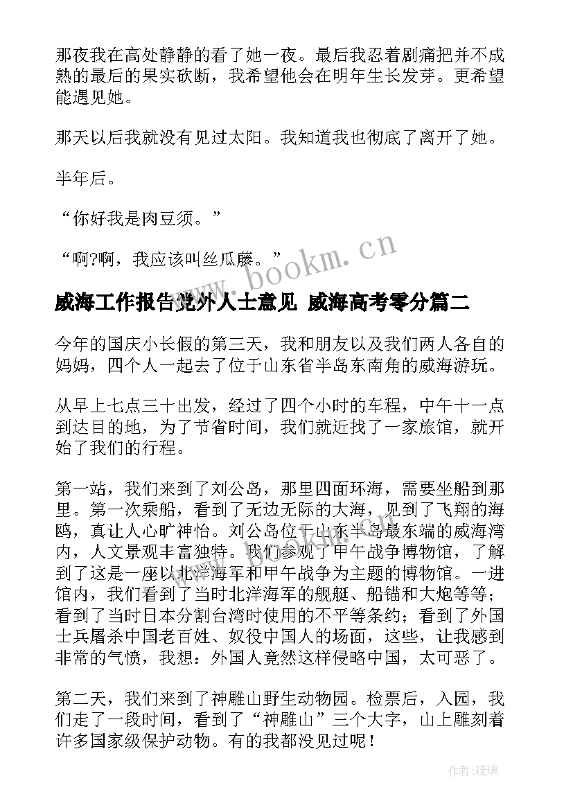 威海工作报告党外人士意见 威海高考零分(优秀7篇)