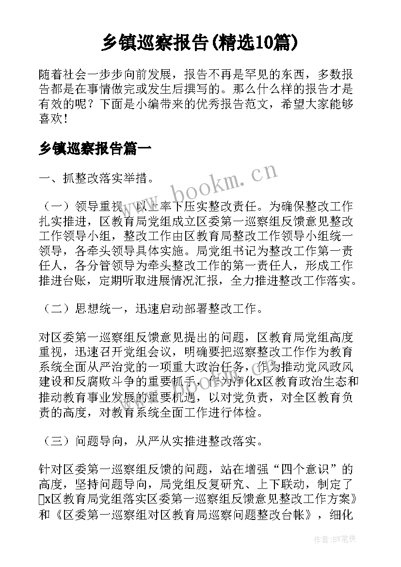 乡镇巡察报告(精选10篇)