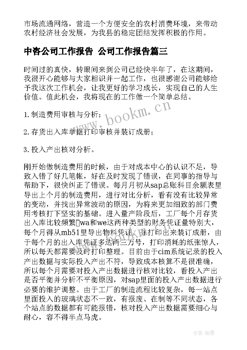 最新中咨公司工作报告 公司工作报告(优质5篇)