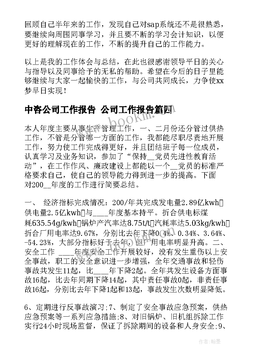 最新中咨公司工作报告 公司工作报告(优质5篇)