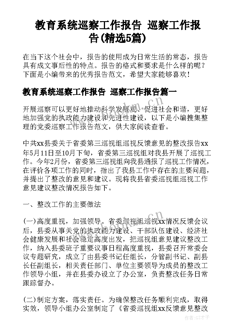 教育系统巡察工作报告 巡察工作报告(精选5篇)