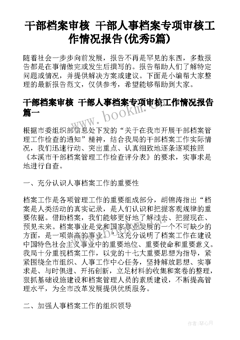 干部档案审核 干部人事档案专项审核工作情况报告(优秀5篇)