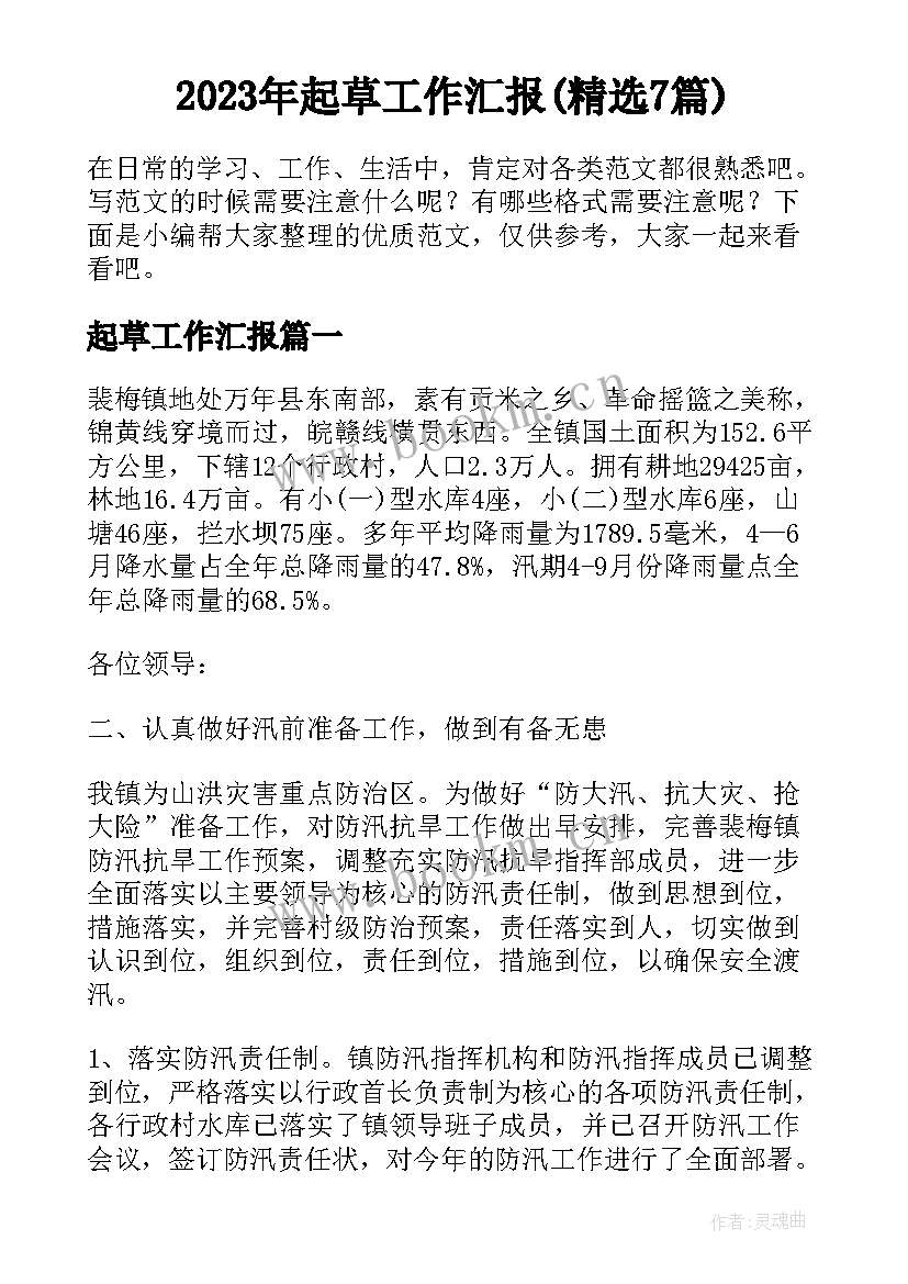 2023年起草工作汇报(精选7篇)