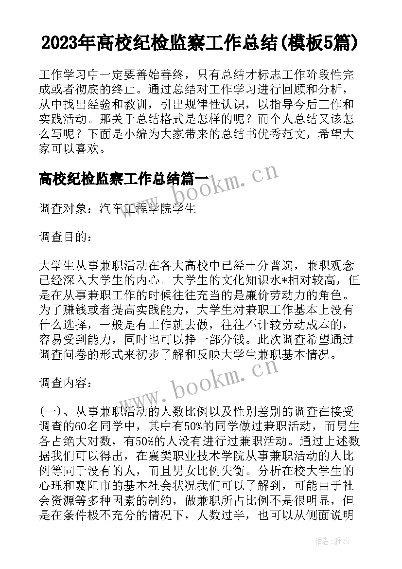 2023年高校纪检监察工作总结(模板5篇)