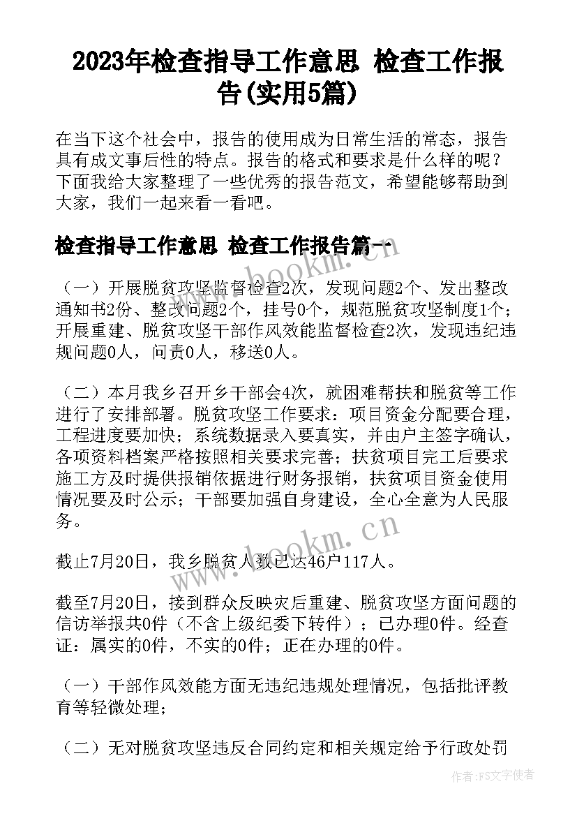 2023年检查指导工作意思 检查工作报告(实用5篇)