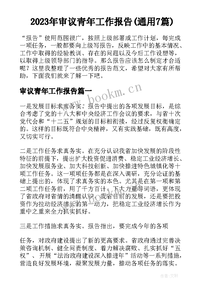 2023年审议青年工作报告(通用7篇)