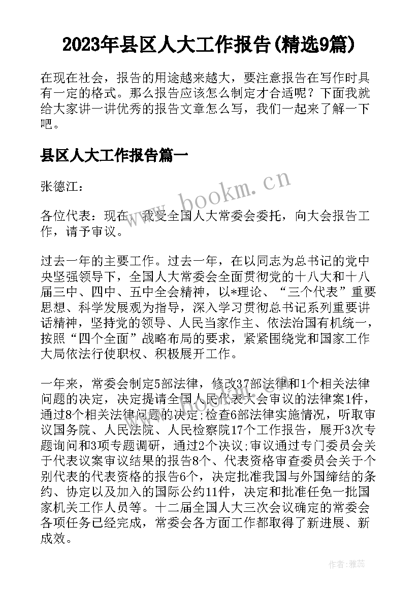 2023年县区人大工作报告(精选9篇)