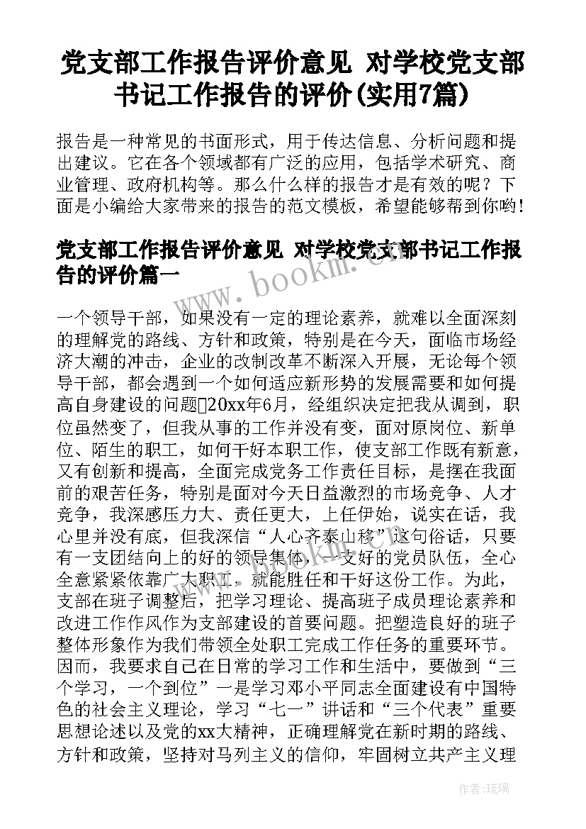 党支部工作报告评价意见 对学校党支部书记工作报告的评价(实用7篇)