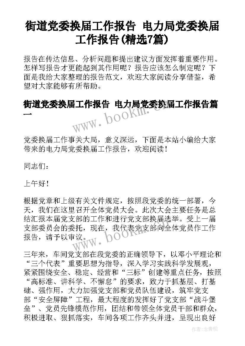 街道党委换届工作报告 电力局党委换届工作报告(精选7篇)