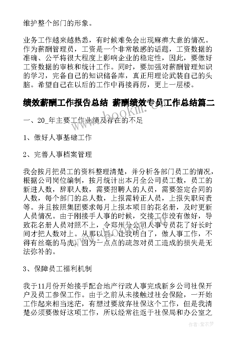 绩效薪酬工作报告总结 薪酬绩效专员工作总结(优秀5篇)