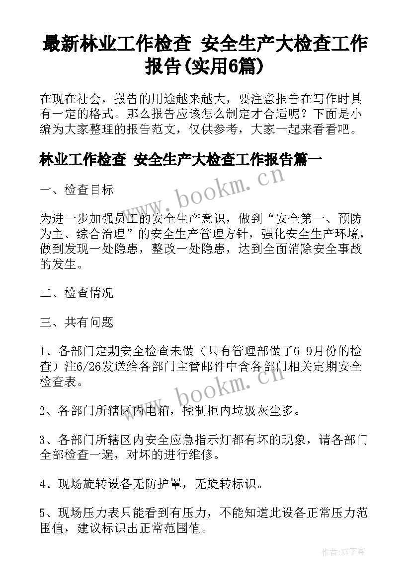 最新林业工作检查 安全生产大检查工作报告(实用6篇)