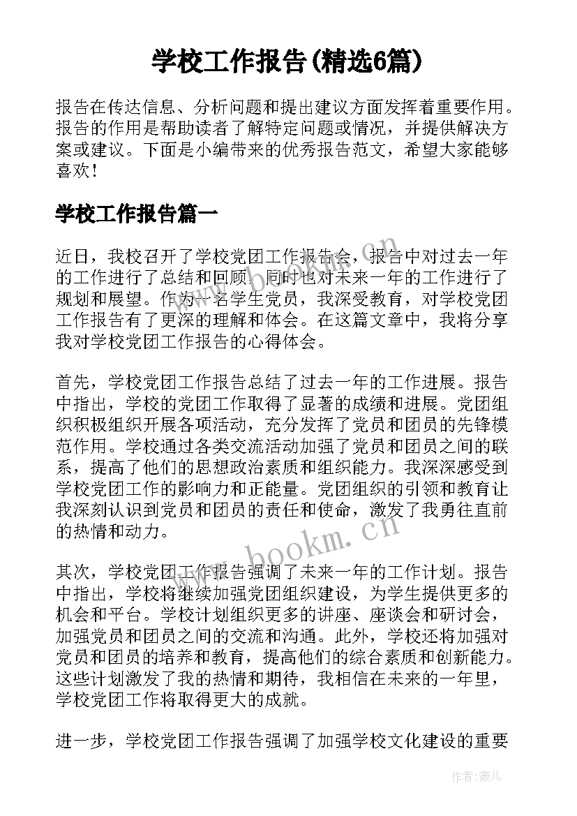 学校工作报告(精选6篇)