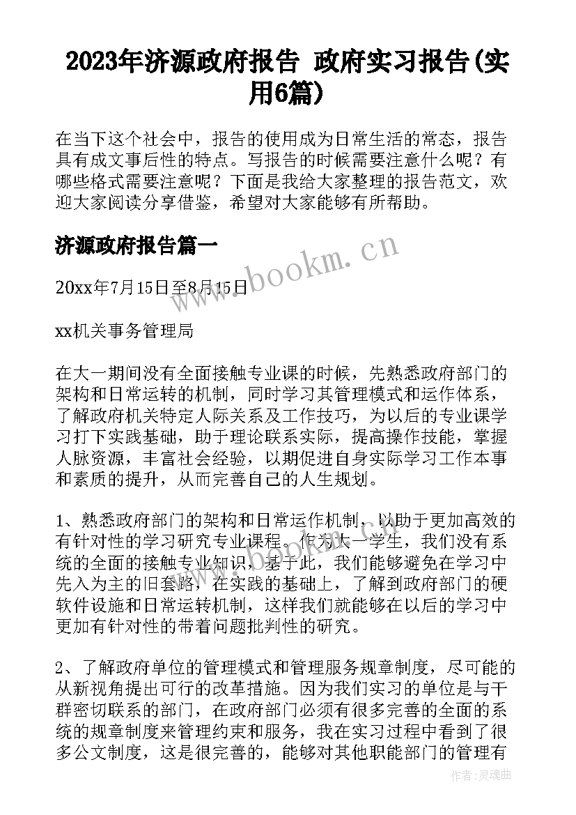 2023年济源政府报告 政府实习报告(实用6篇)