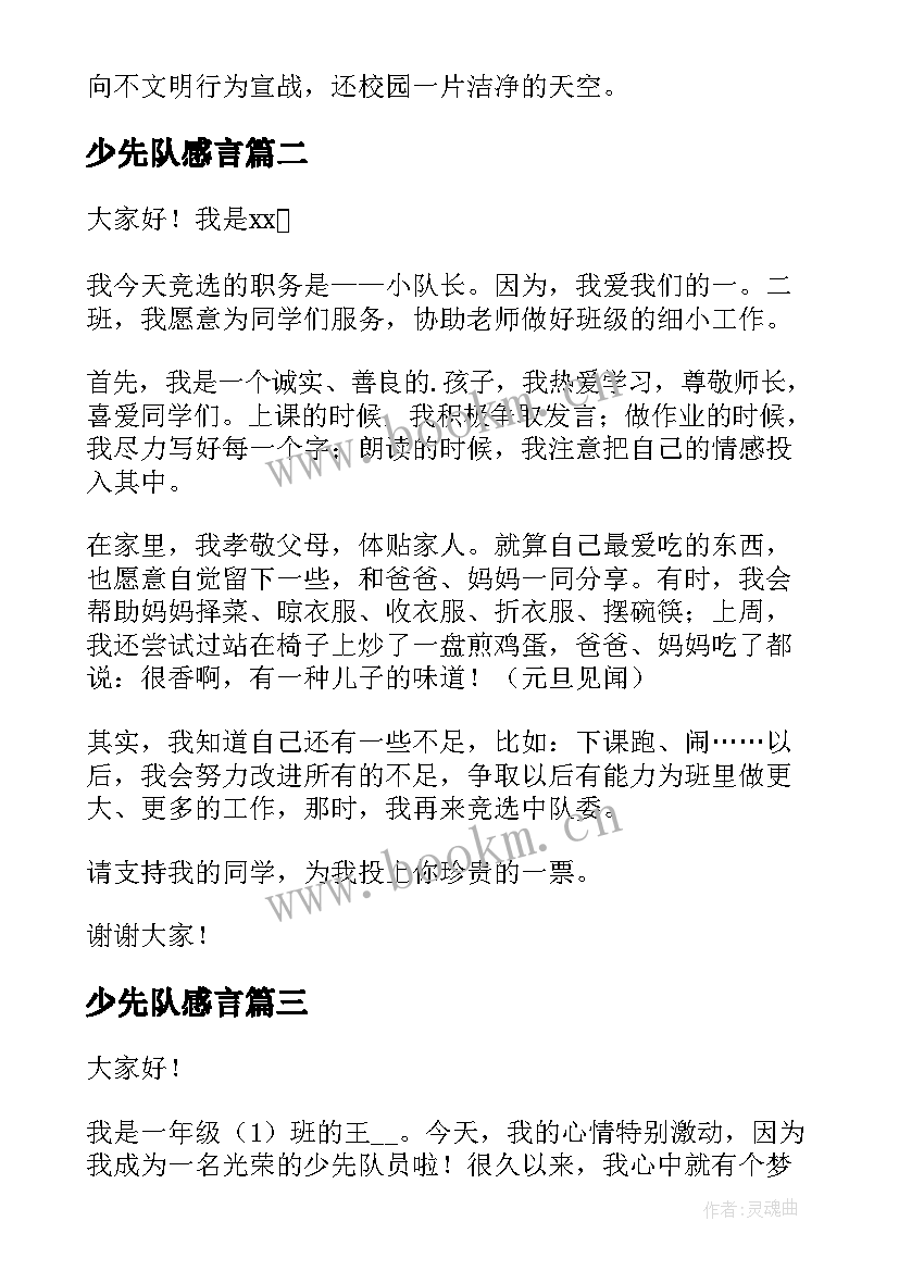 2023年少先队感言 少先队员演讲稿(精选6篇)