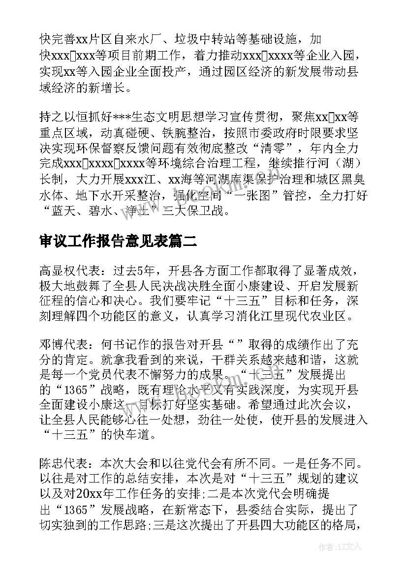 2023年审议工作报告意见表(通用10篇)