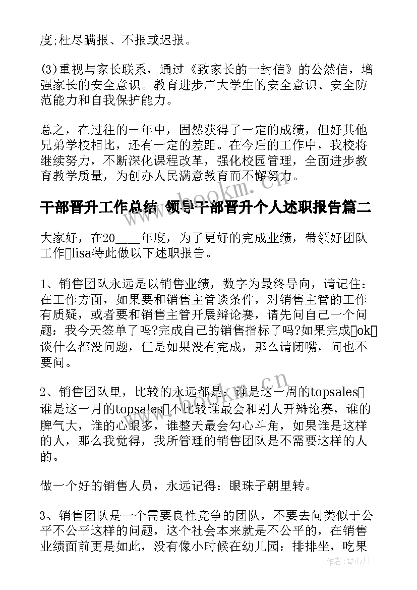 干部晋升工作总结 领导干部晋升个人述职报告(优秀5篇)