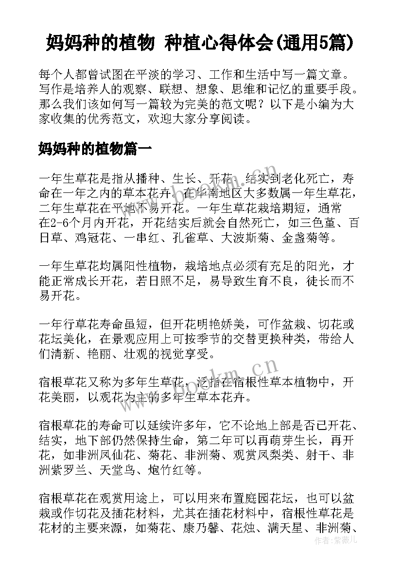 妈妈种的植物 种植心得体会(通用5篇)