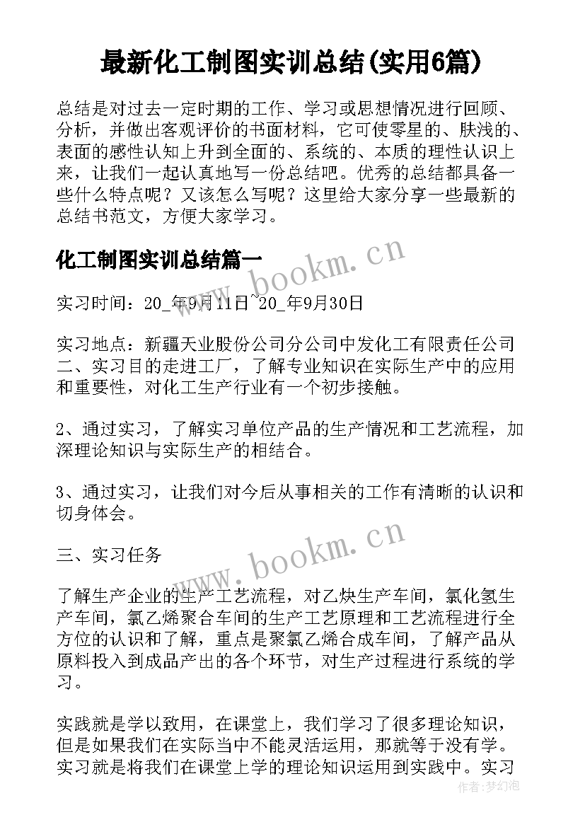 最新化工制图实训总结(实用6篇)