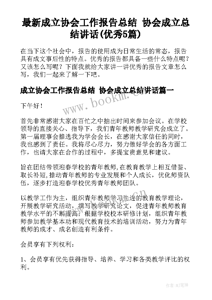 最新成立协会工作报告总结 协会成立总结讲话(优秀5篇)