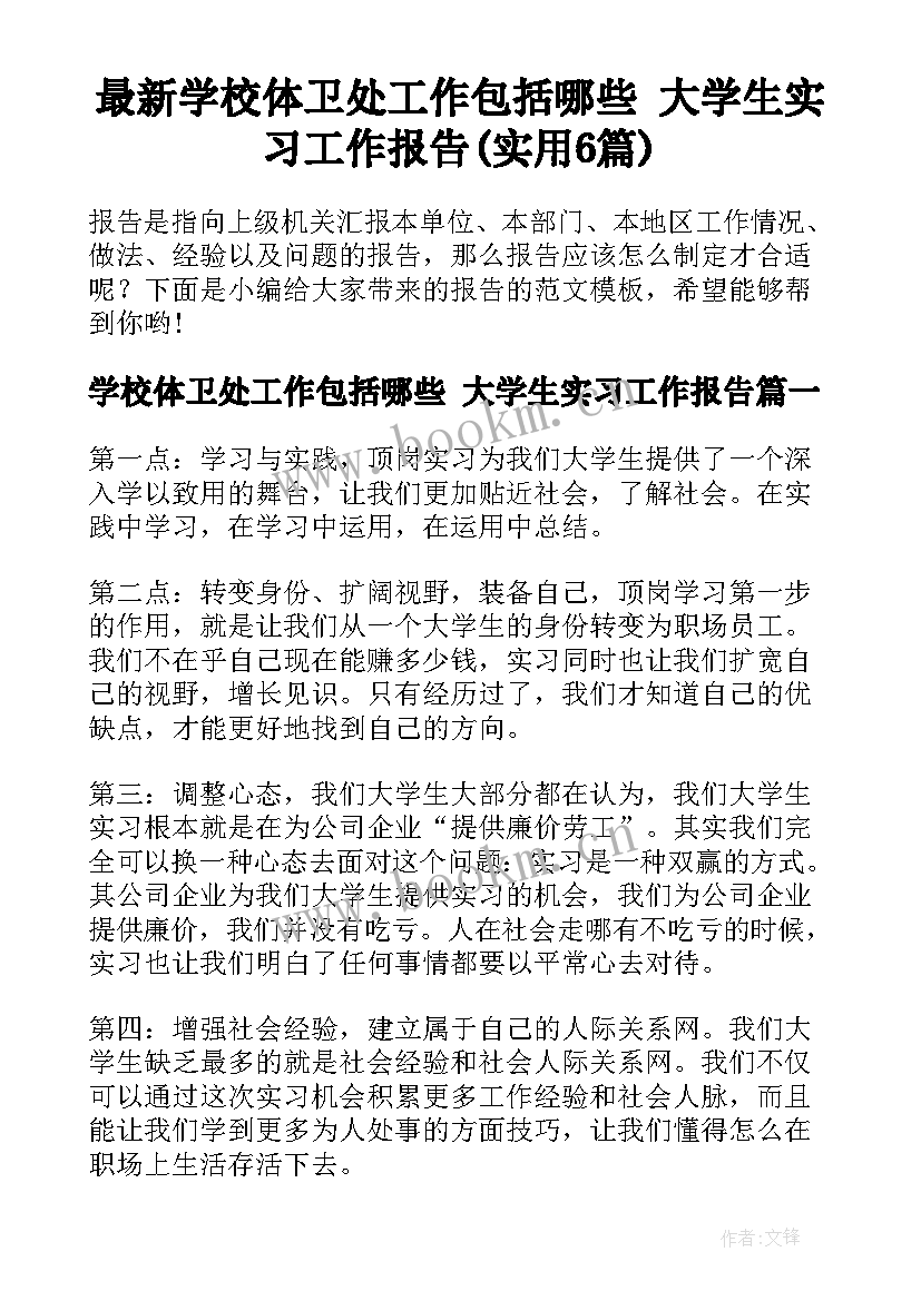 最新学校体卫处工作包括哪些 大学生实习工作报告(实用6篇)