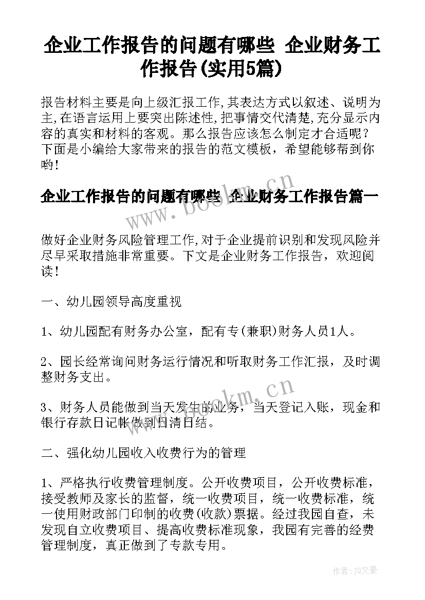 企业工作报告的问题有哪些 企业财务工作报告(实用5篇)