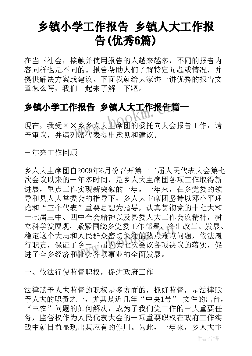 乡镇小学工作报告 乡镇人大工作报告(优秀6篇)