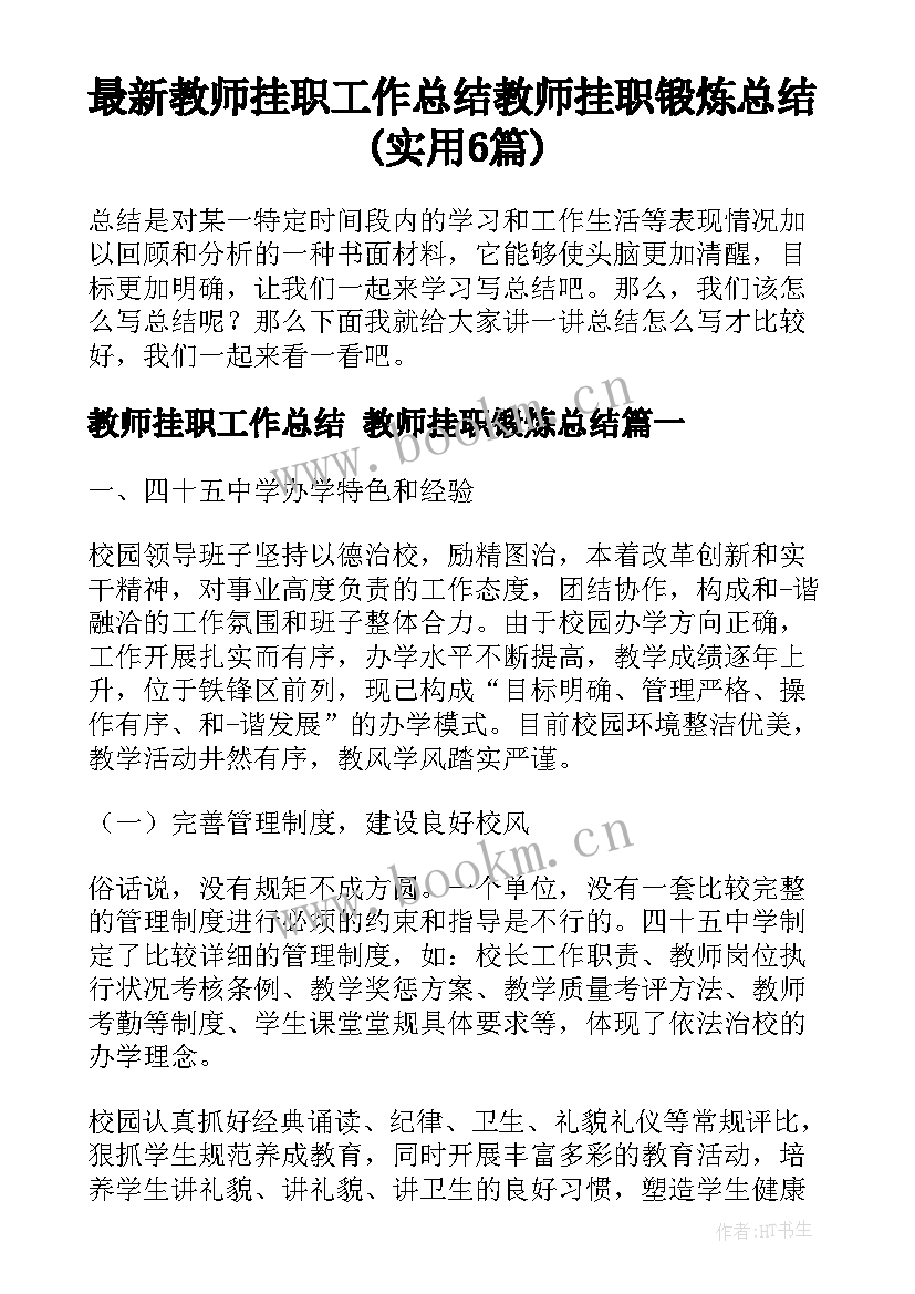 最新教师挂职工作总结 教师挂职锻炼总结(实用6篇)