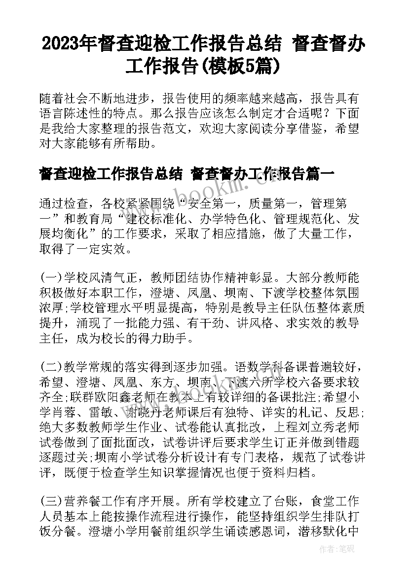 2023年督查迎检工作报告总结 督查督办工作报告(模板5篇)