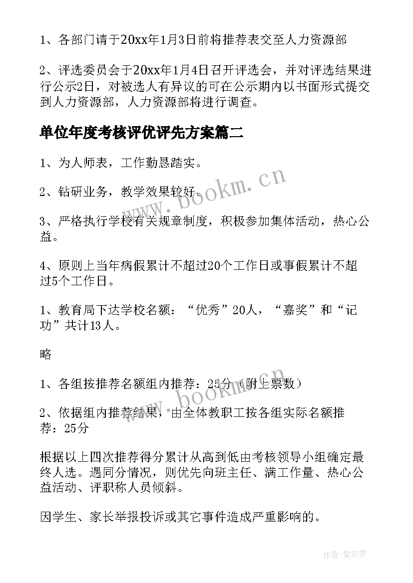 2023年单位年度考核评优评先方案 年度评优评先方案(优秀8篇)