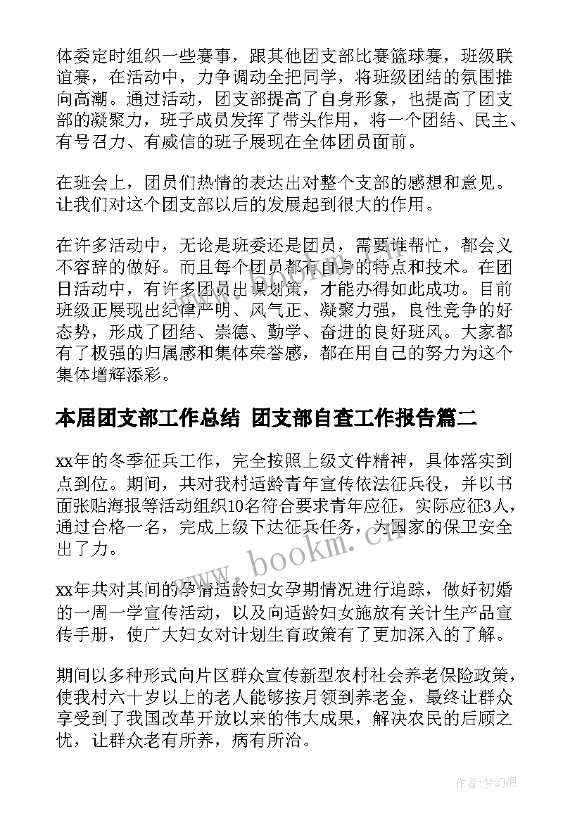 最新本届团支部工作总结 团支部自查工作报告(实用5篇)