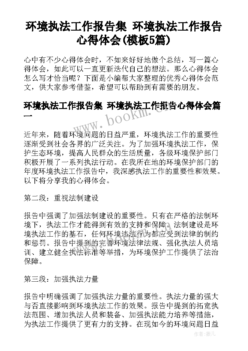 环境执法工作报告集 环境执法工作报告心得体会(模板5篇)